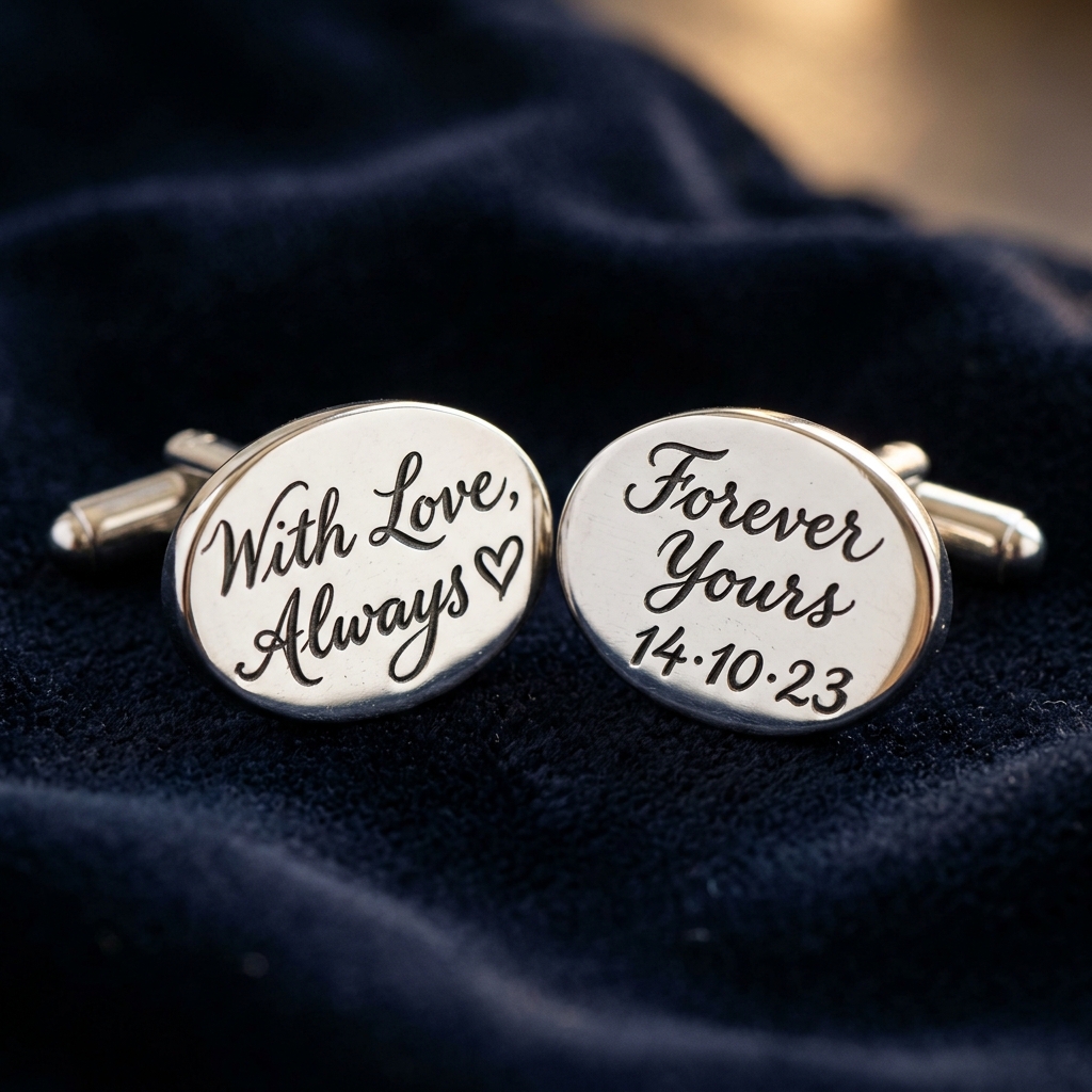 Handwriting engraved silver cufflinks with cursive text